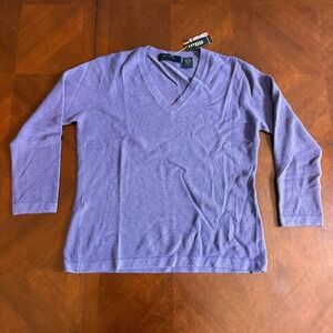 Vintage Y2K Express Women's L Purple V-neck‎ Long Sleeve Pullover Sweater Retro